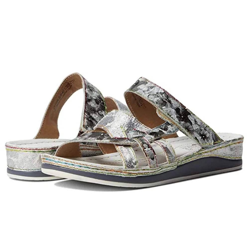 L'Artiste by Spring Step Caiman Sandal Women's US 10.5-11 Silver Slide GAL1504